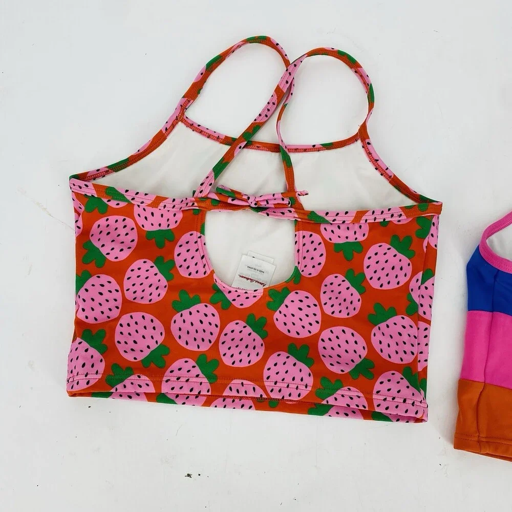 Lot of 2 Hanna Andersson Longline Swim Tops Girls US 12 150 cm Strawberry Stripe